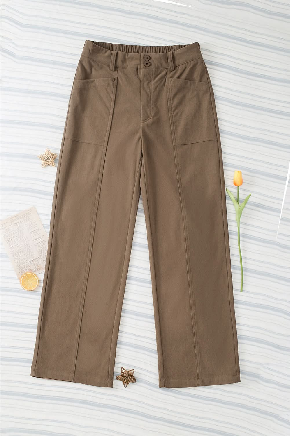 Comfort Fit Straight Leg Trousers with Elastic Waist