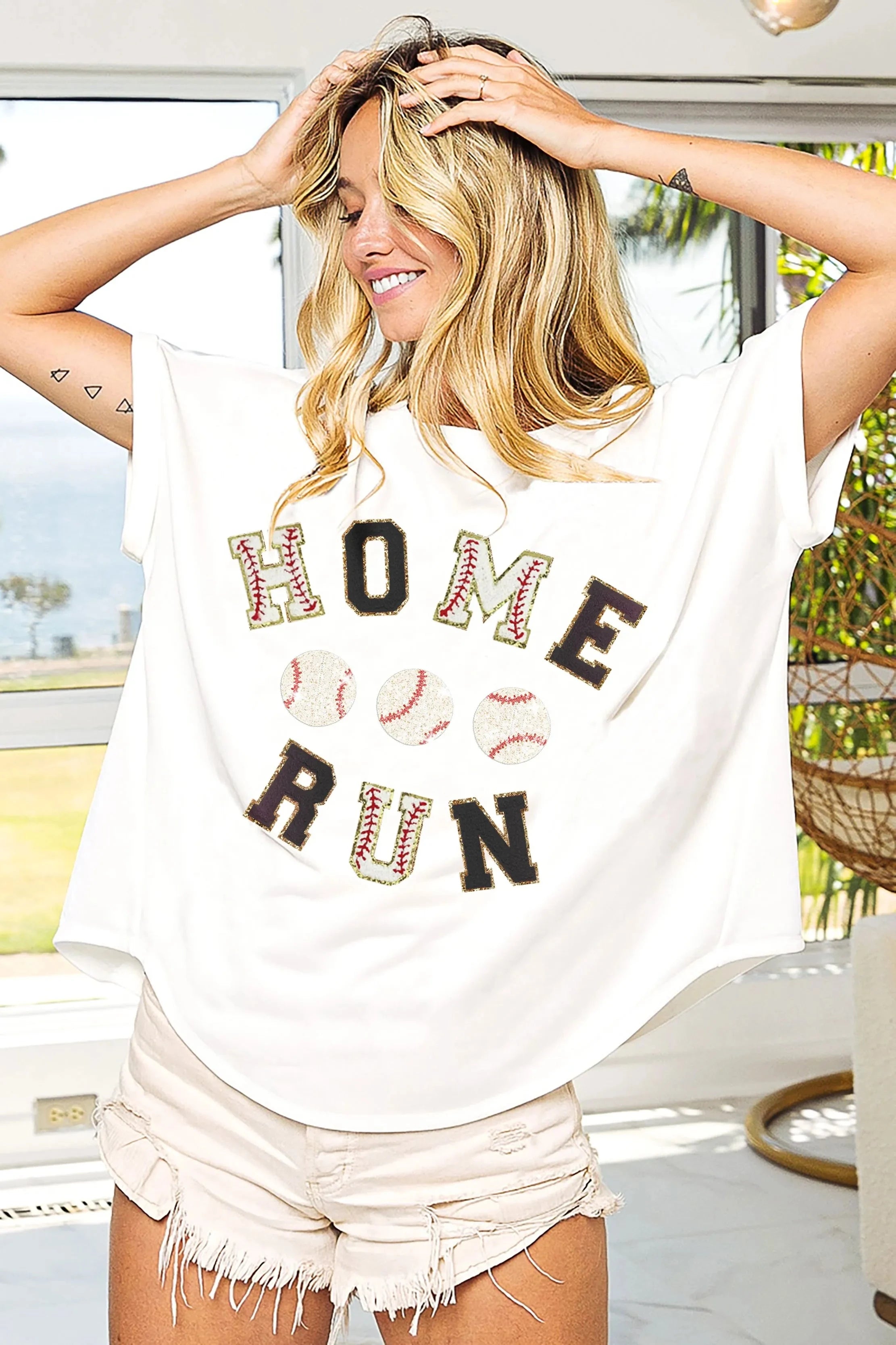 BiBi Baseballs Homerun Letter Washed Short Sleeve Top Coco’s Tee Boutique