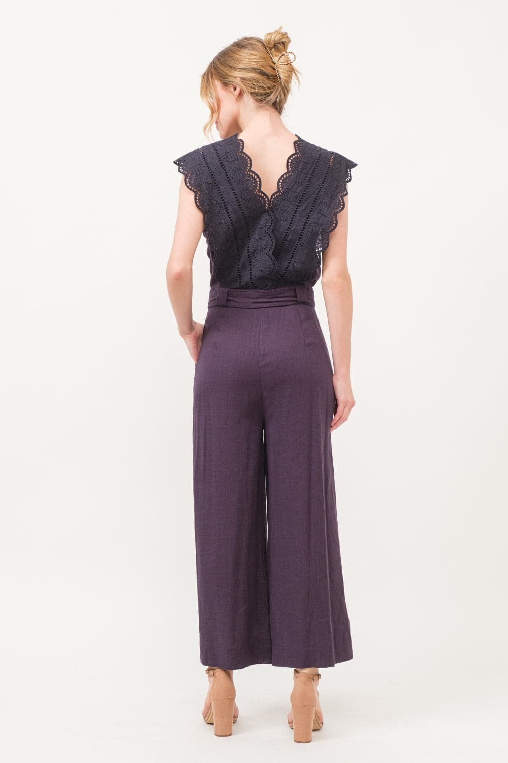 Elegant lace detail surplice jumpsuit with tie waist