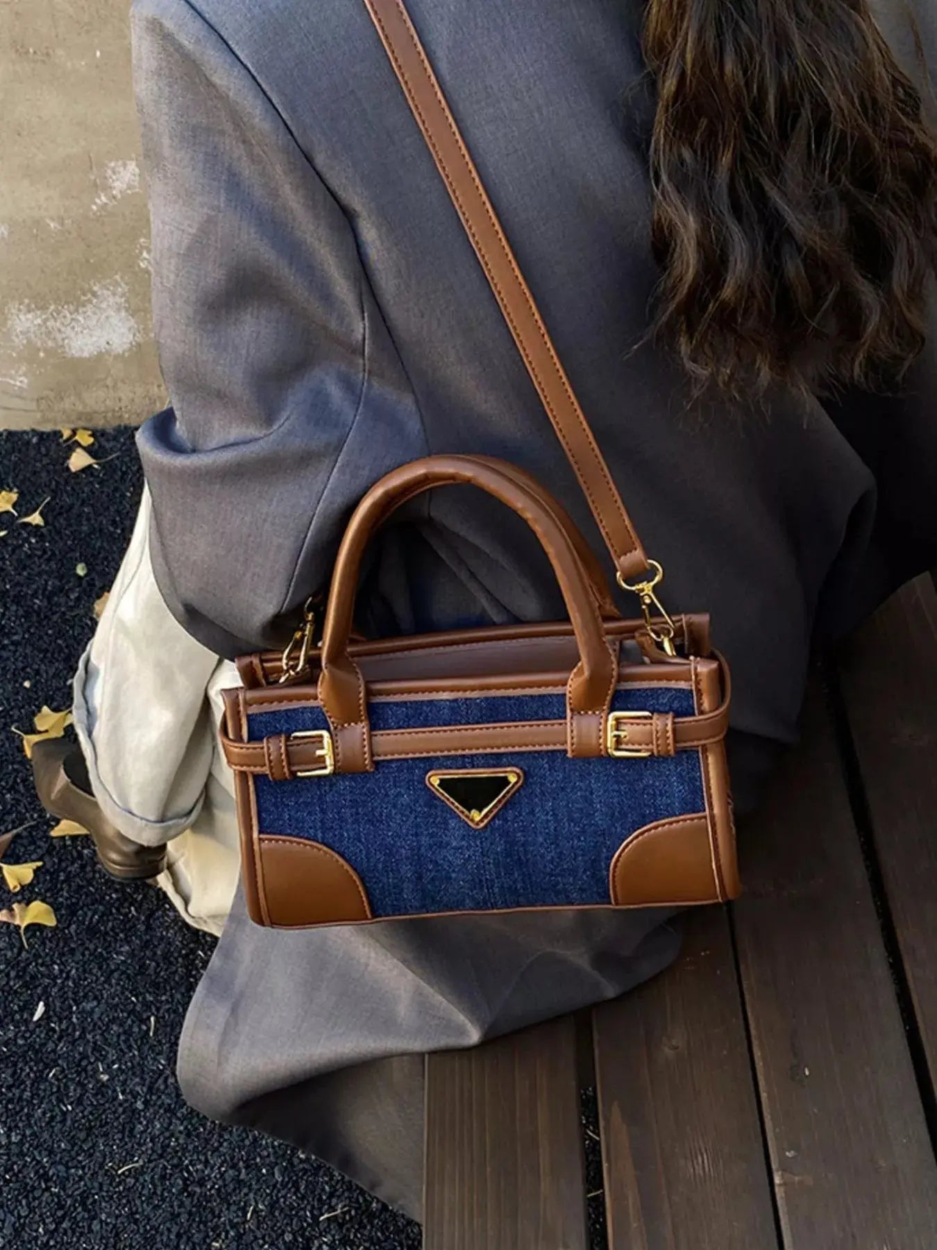 Denim Patchwork Buckle Decor Crossbody Bag Simply Love