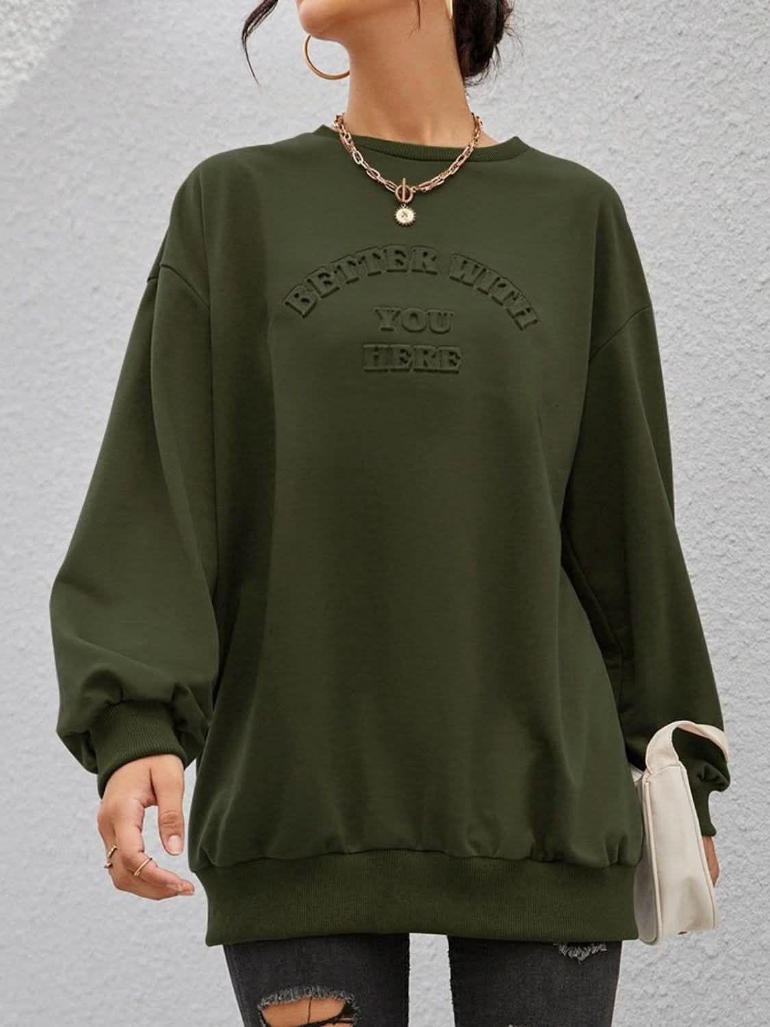 Stereoscopic Letter Round Neck Long Sleeve Sweatshirt