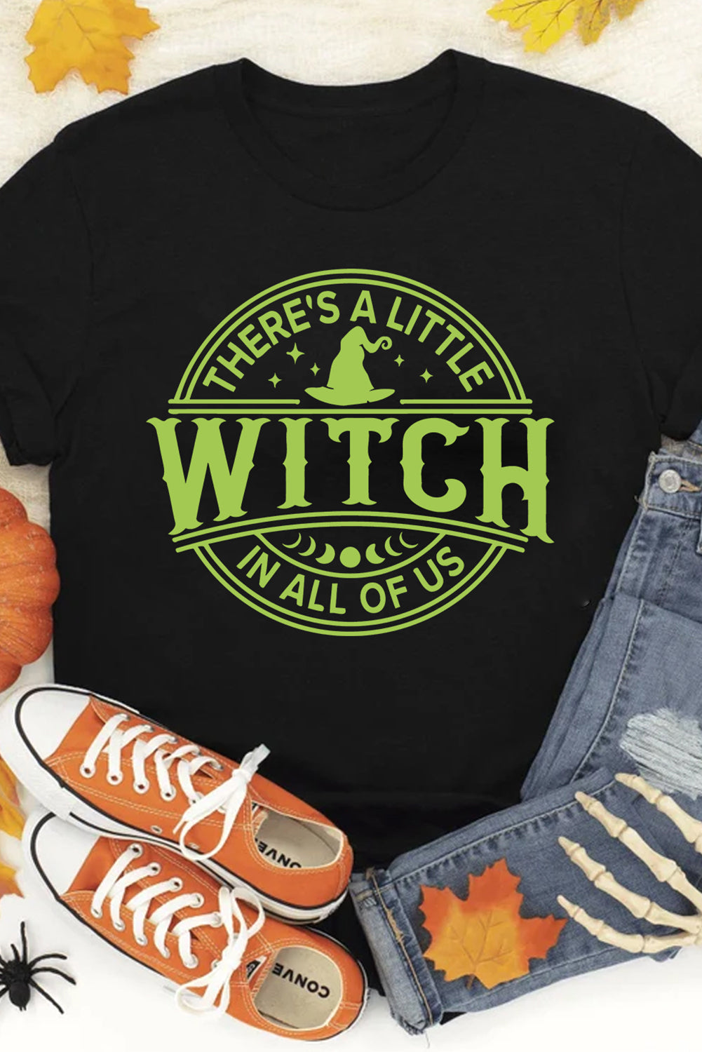 Enchanting Black Witch Graphic Tee for Halloween Celebrations