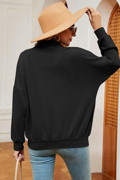 Half Zip Dropped Shoulder Sweatshirt.