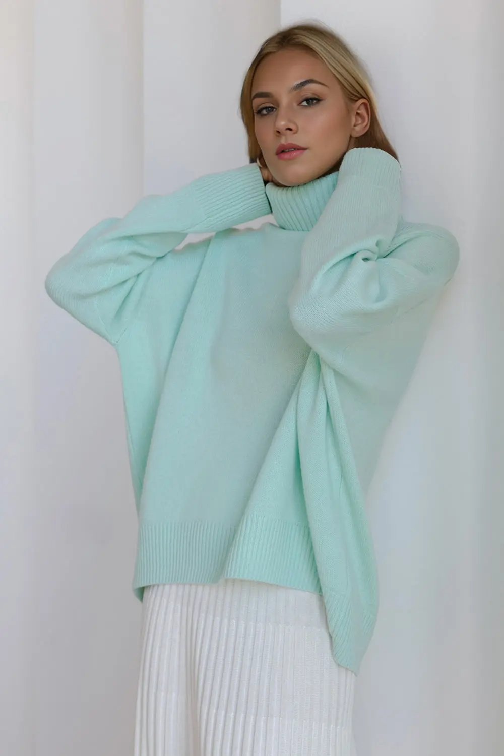 Basic Bae Turtleneck Dropped Shoulder Long Sleeve Sweater - Love Salve