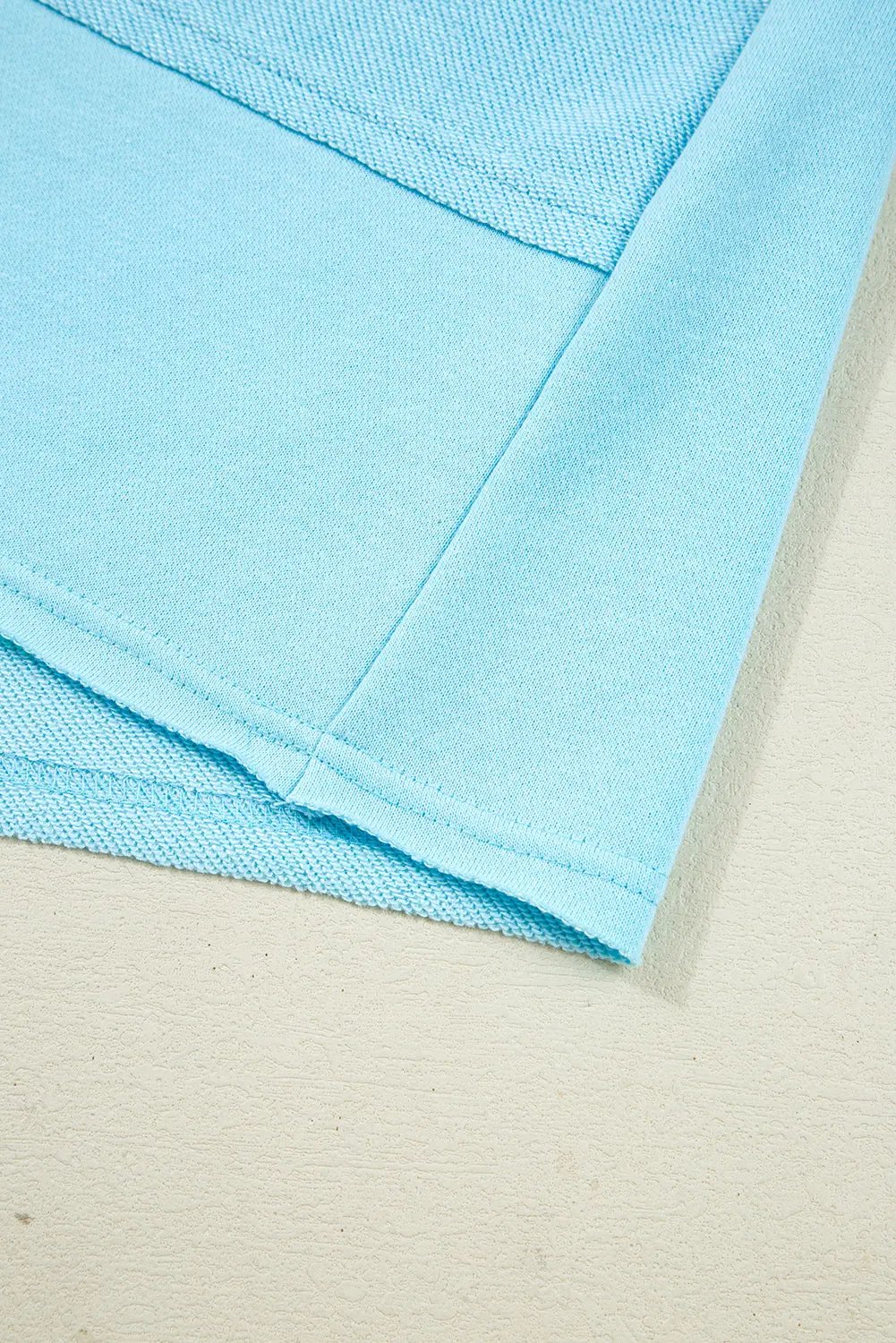 Blue Casual Aruba Blue Plus Size Solid Color Splicing Raw Hem Pullover Top Shorts Set - View 8 by Dear-Lover Dropshipping