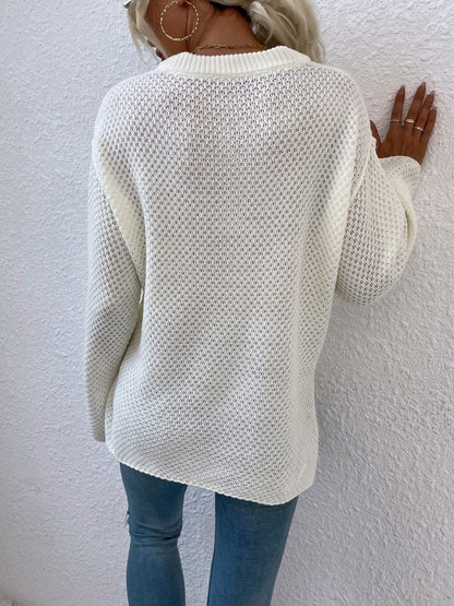 Quarter-Button Slit Sweater.