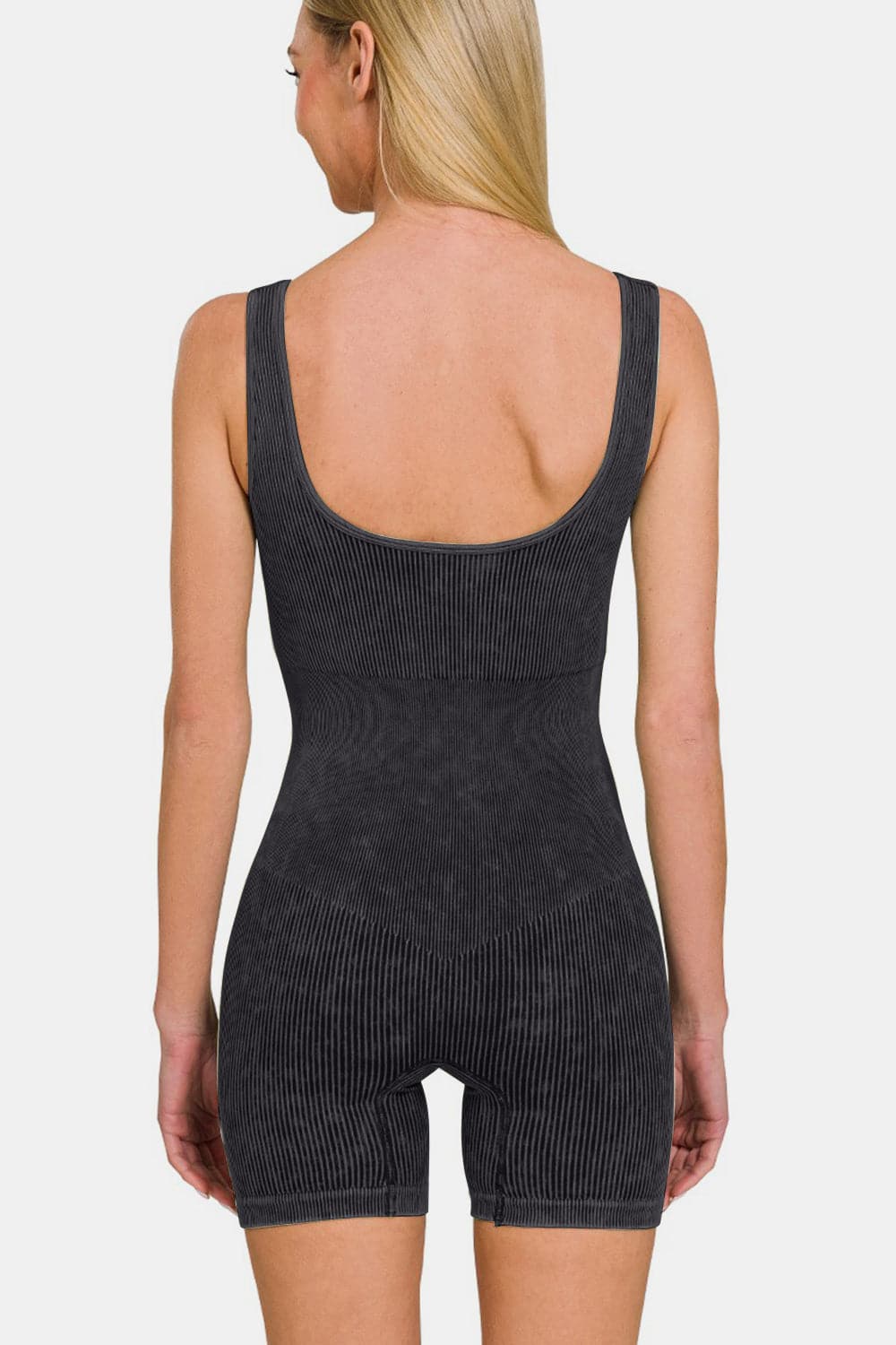 Zenana Washed Ribbed Romper with Pad.