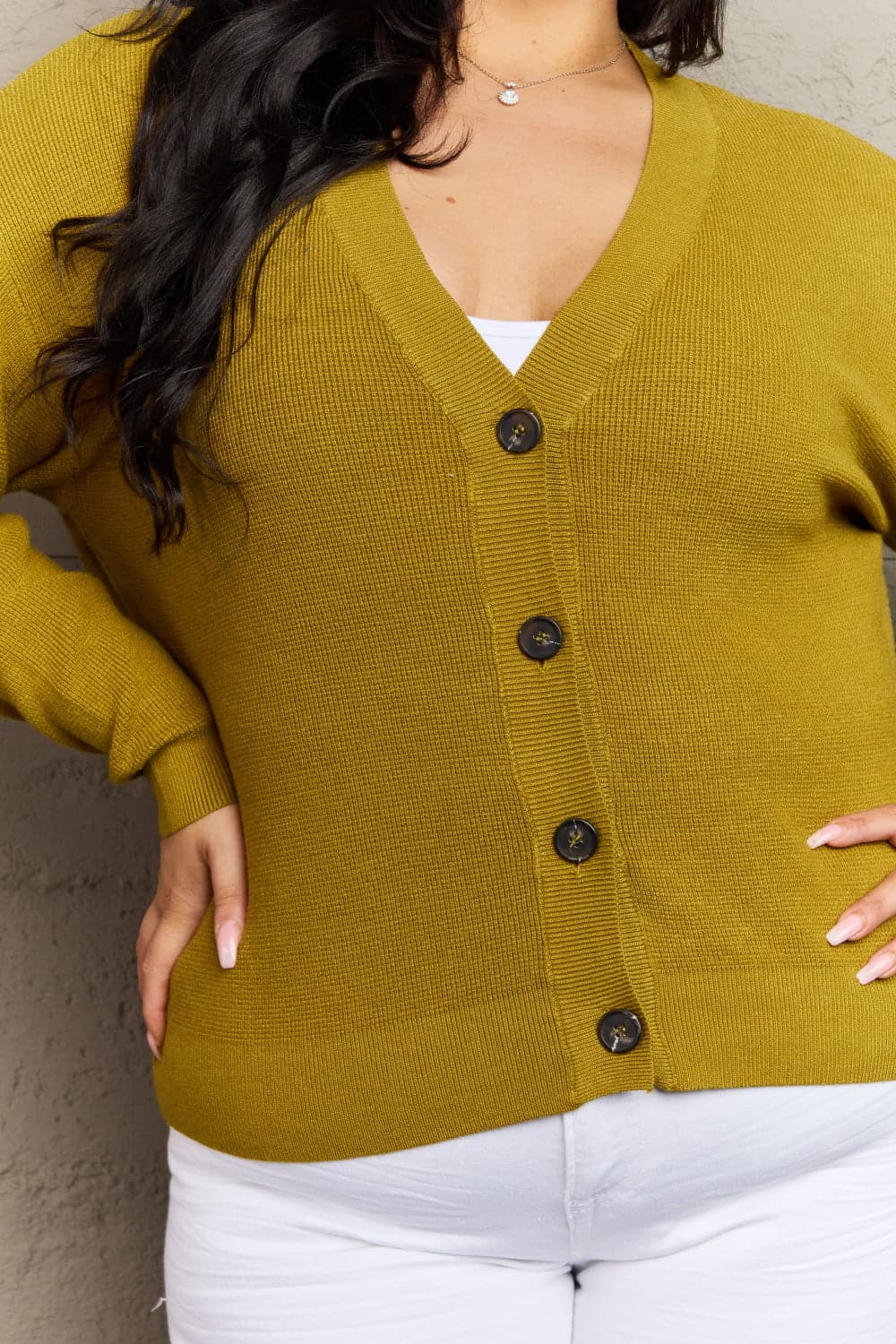 Zenana Kiss Me Tonight Full Size Button Down Cardigan in Chartreuse.