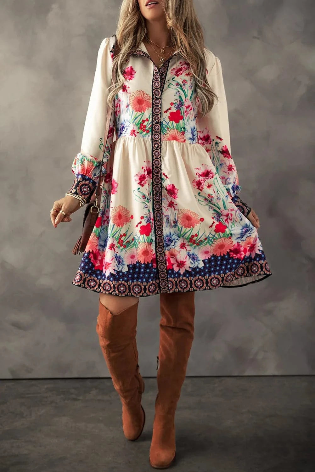 Floral Button-Up Dress with Sleeves