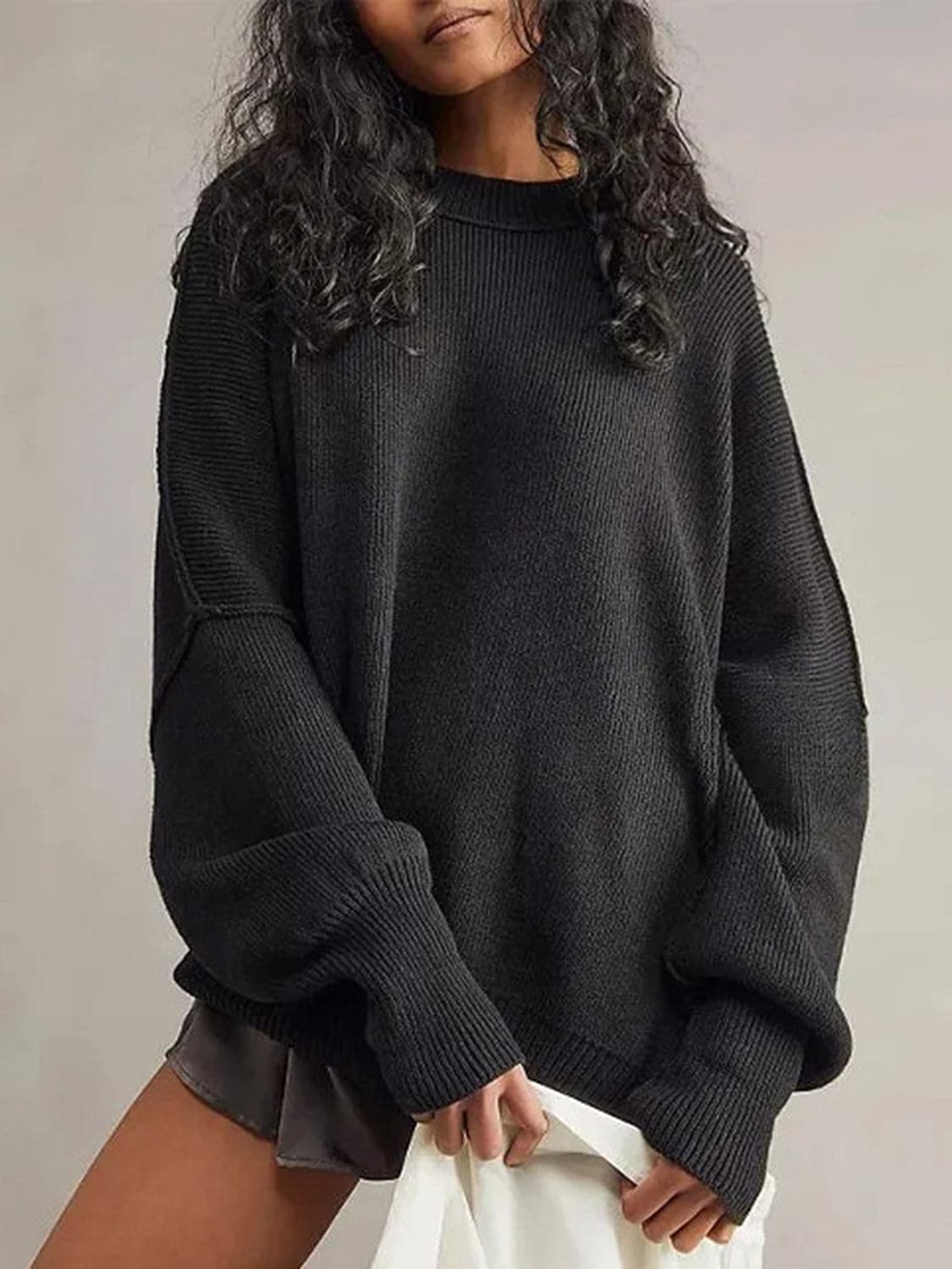 Cozy chic long sleeve sweater with side slits