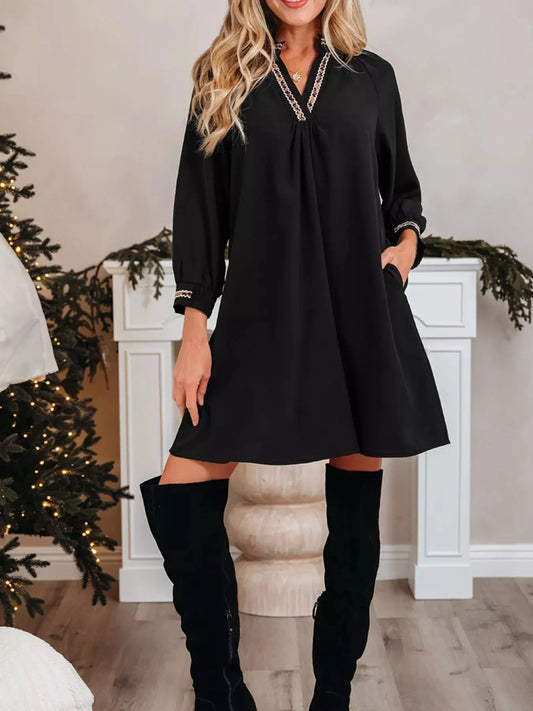 Contrast Trim Bracelet Sleeve Shift Mini Dress Simply Love
