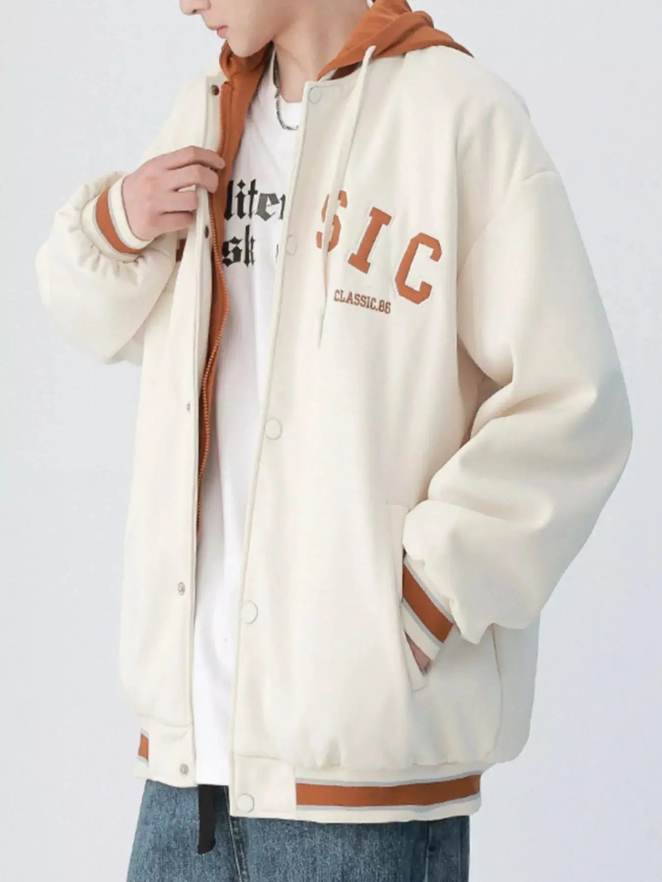 Men's Plus Size Snap Down Long Sleeve Drawstring Hooded Jacket Simply Love