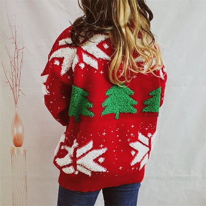 Snowflake Round Neck Long Sleeve Sweater.