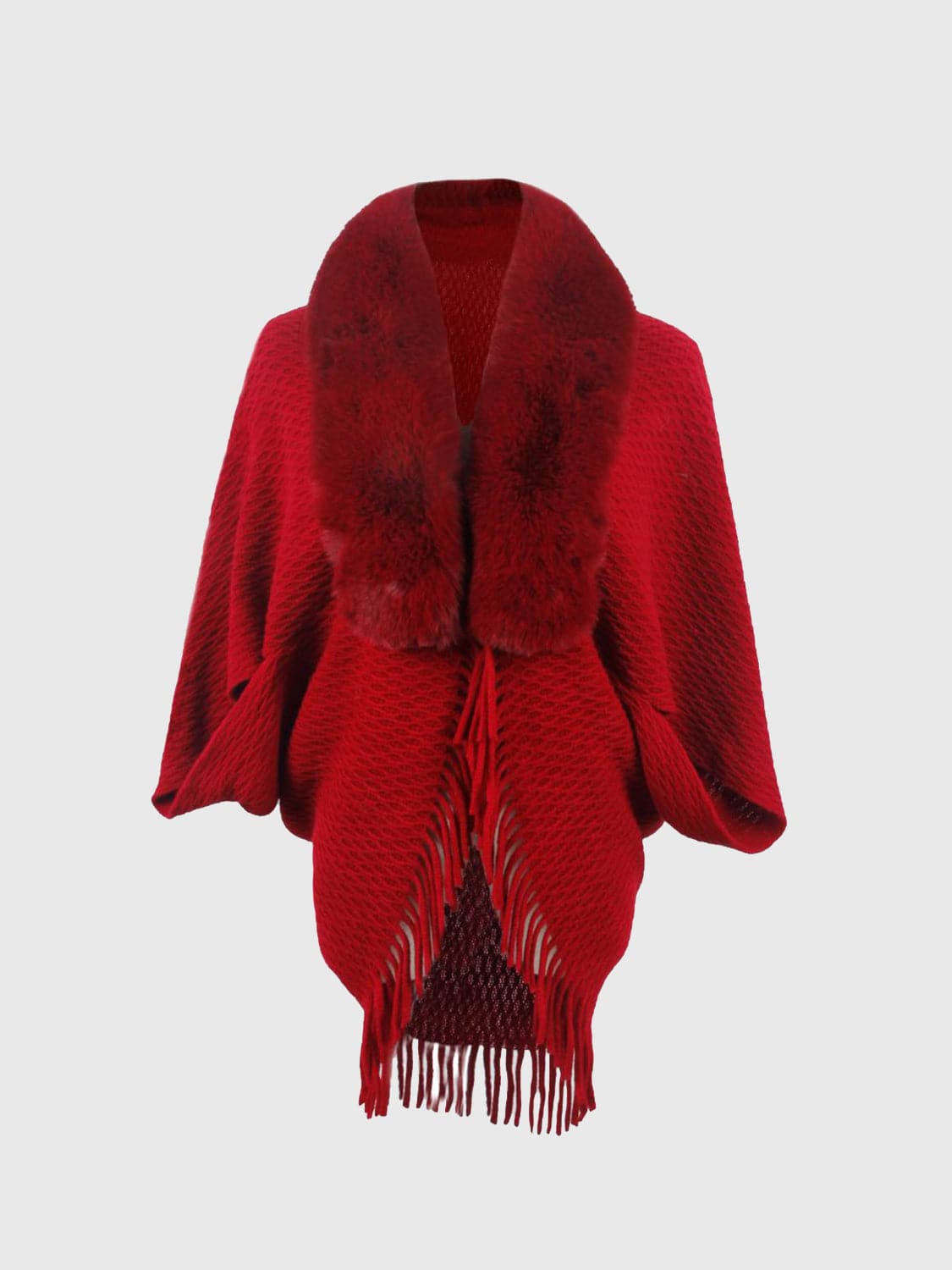 Open Front Fringe Hem Poncho.