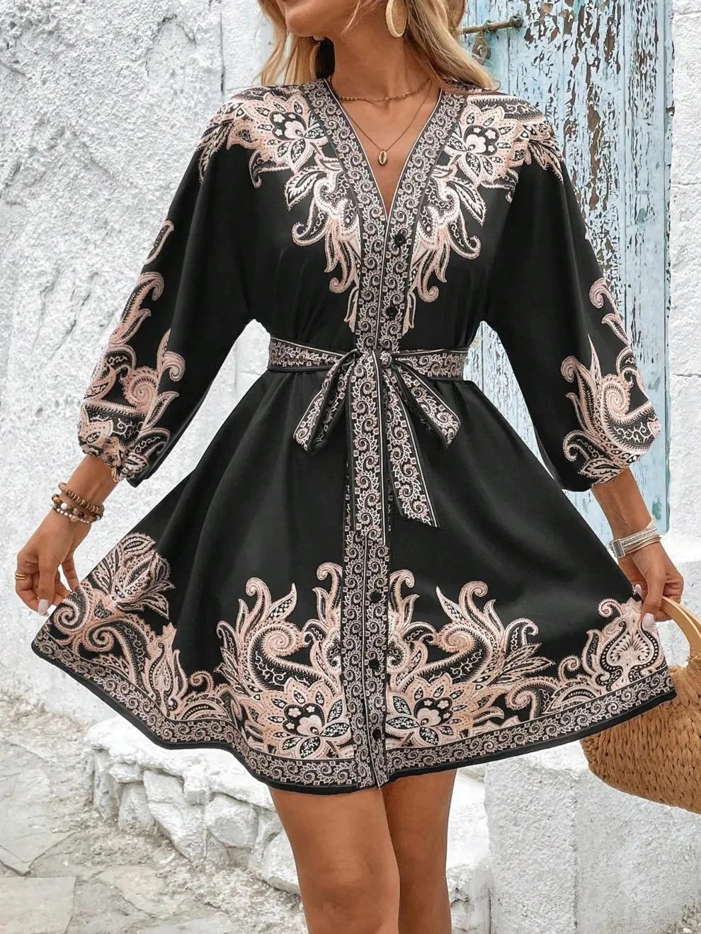 Boho Luxe Paisley Belted Mini Dress Coco’s Tee Boutique