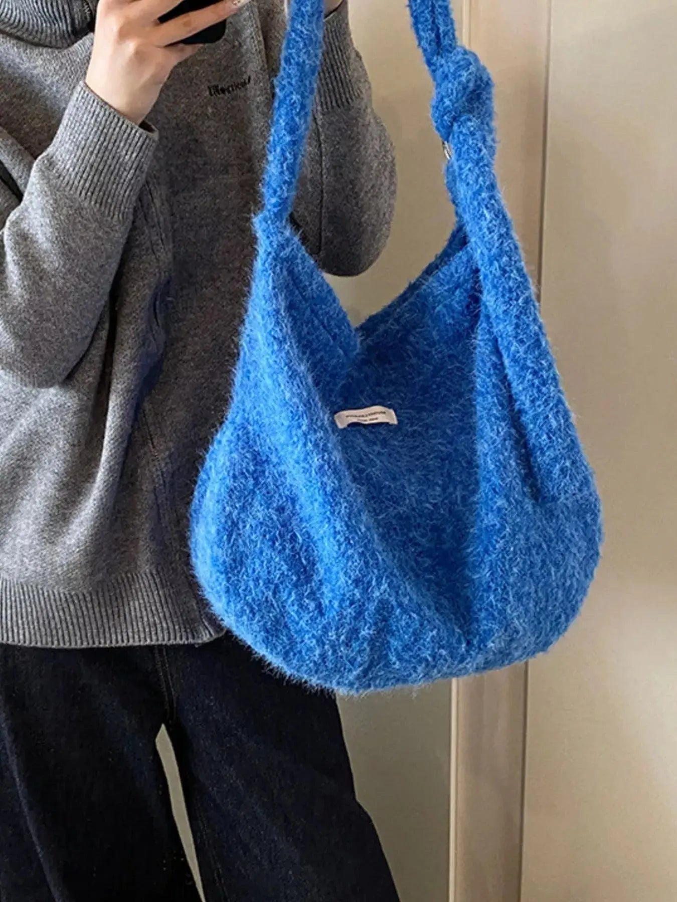 Red Plush Fuzzy Crossbody Bag Medium Size With Soft Cozy Texture Simply Love