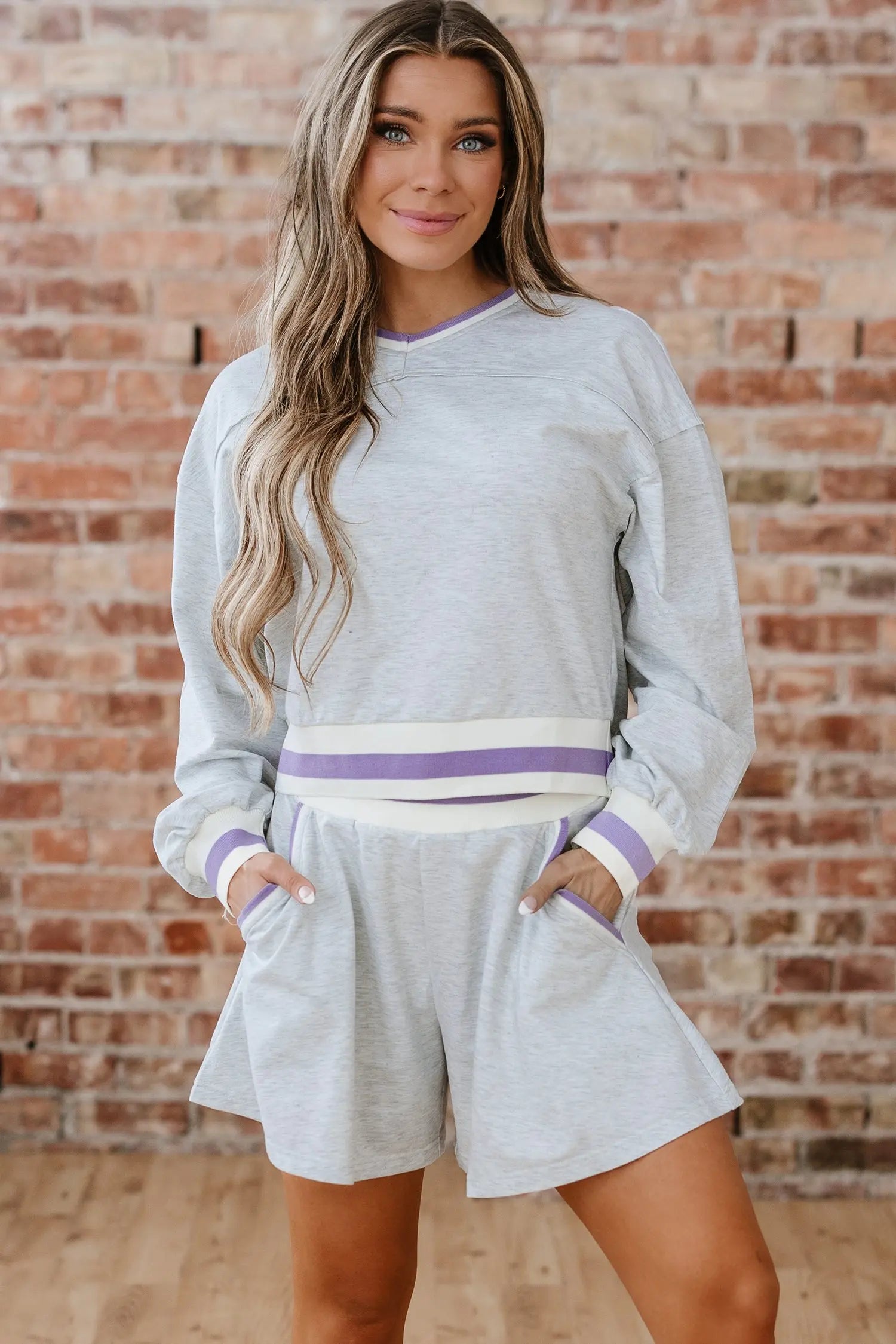 Dear-Lover Grey Striped Pullover Set Women's Casual Loungewear Set Soft & Cropped Dear-Lover Dropshipping