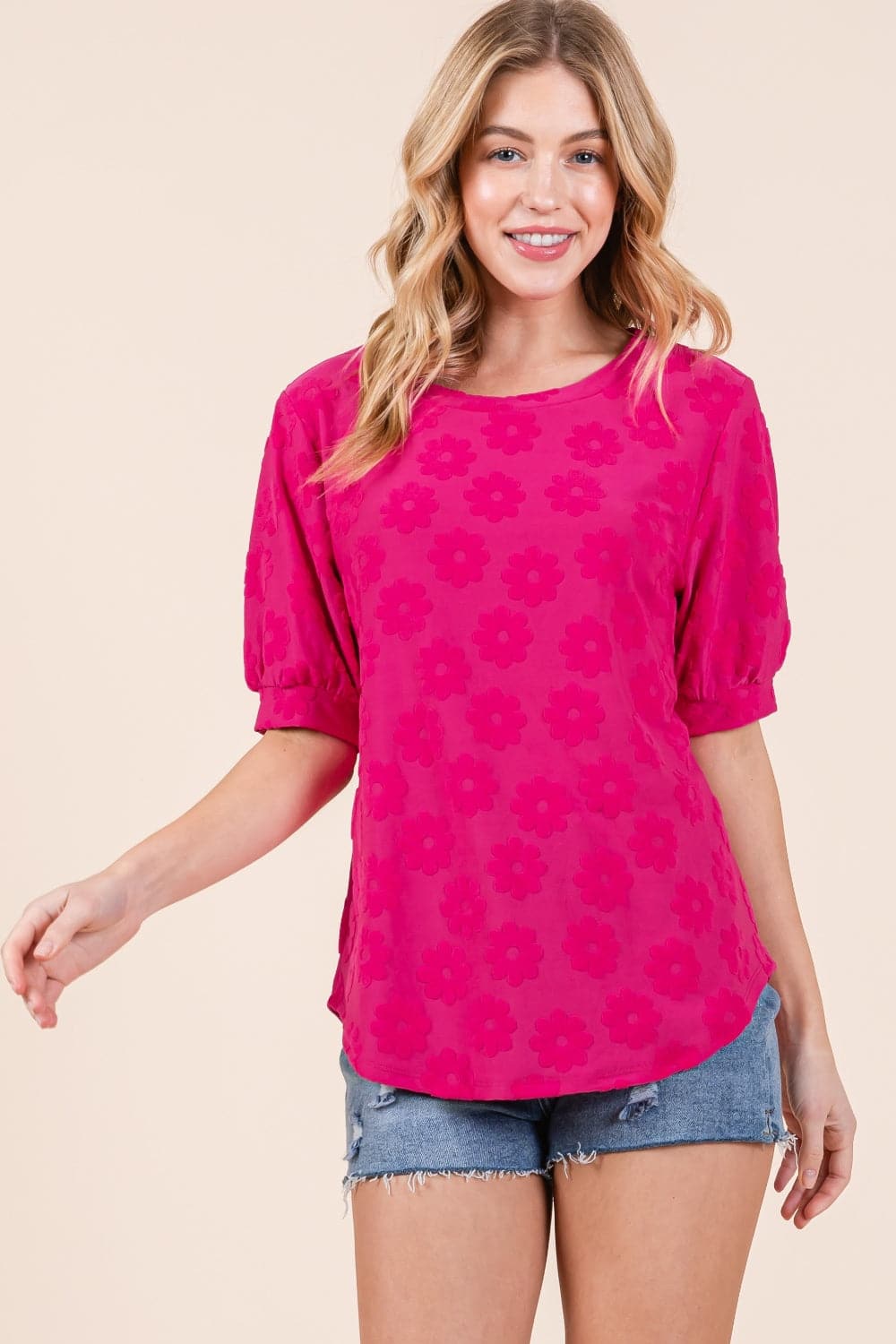 BOMBOM Textured Floral Pattern Top.