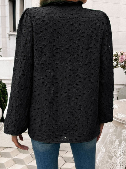 Frill Round Neck Long Sleeve Shirt.