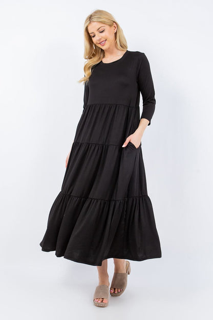 Celeste Full Size Tiered Midi Dress with Pockets.