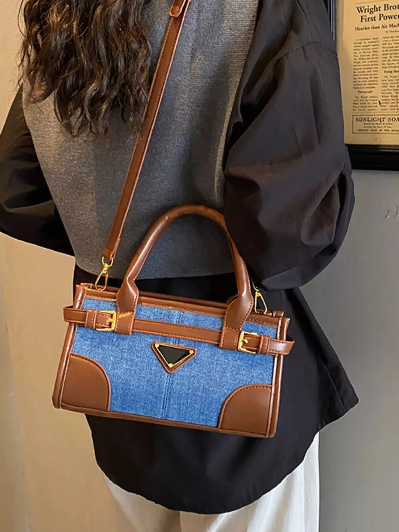 Denim Patchwork Buckle Decor Crossbody Bag Simply Love