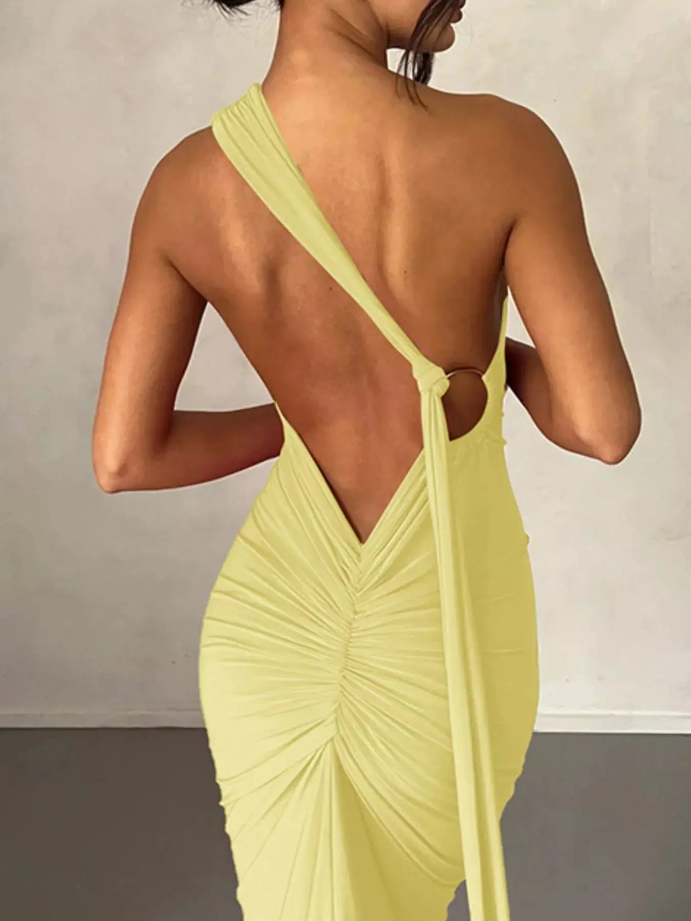 Backless One-Shoulder Ruched Bodycon Maxi Dress Simply Love