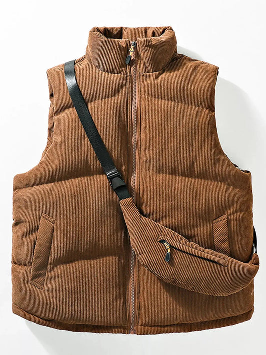 Men's Plus Size Corduroy Padded Vest with Chest Bag 2-Piece Set Simply Love