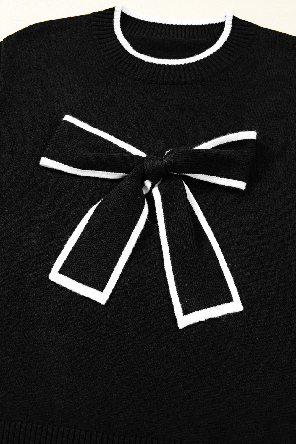 Black Contrast Trim Big Bow Accent Holiday Cropped Sweater Dear-Lover Dropshipping
