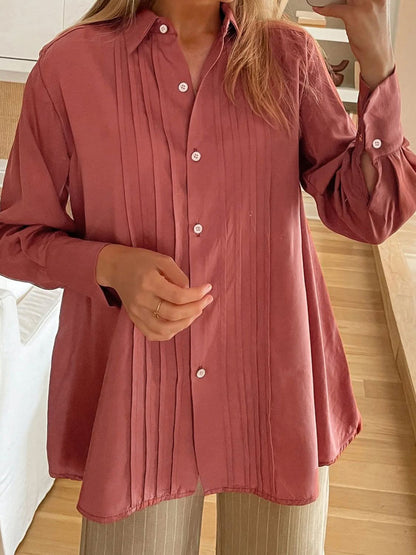 Chic ruched collared long sleeve shirt