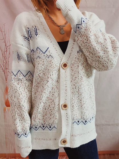 Geometric Button Front Long Sleeve Cardigan.