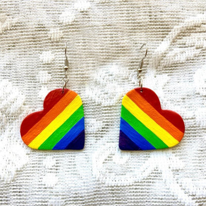 Leather Colorful Striped Heart Earrings.