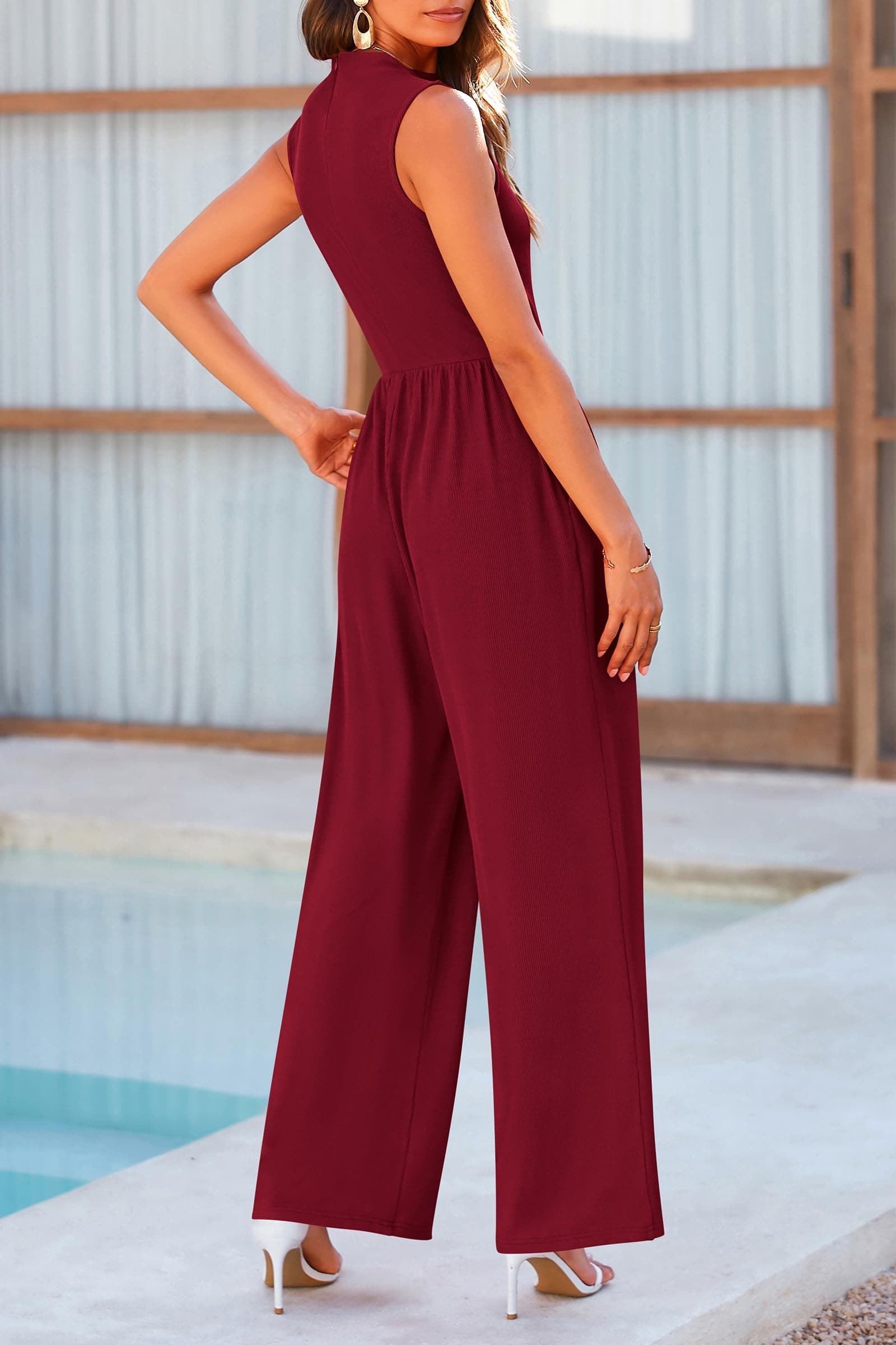 Mock Neck Sleeveless Wide Leg Jumpsuit.