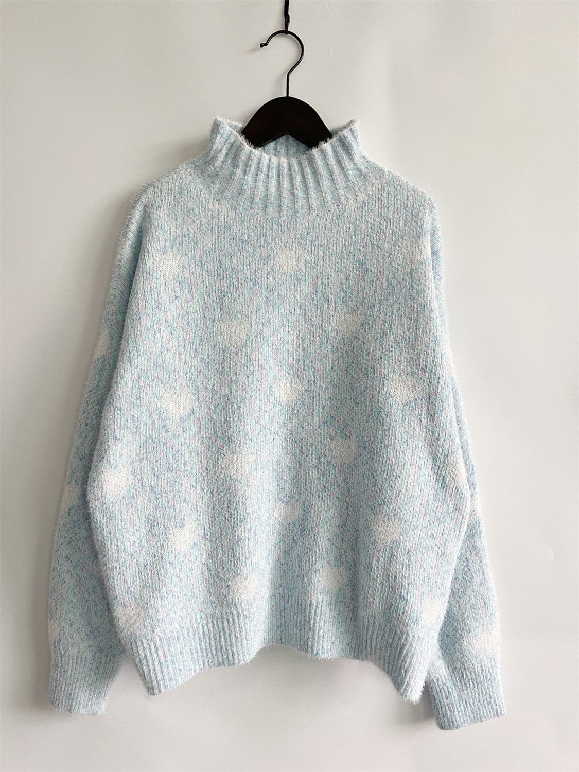 Heart Heathered Turtleneck Drop Shoulder Sweater.