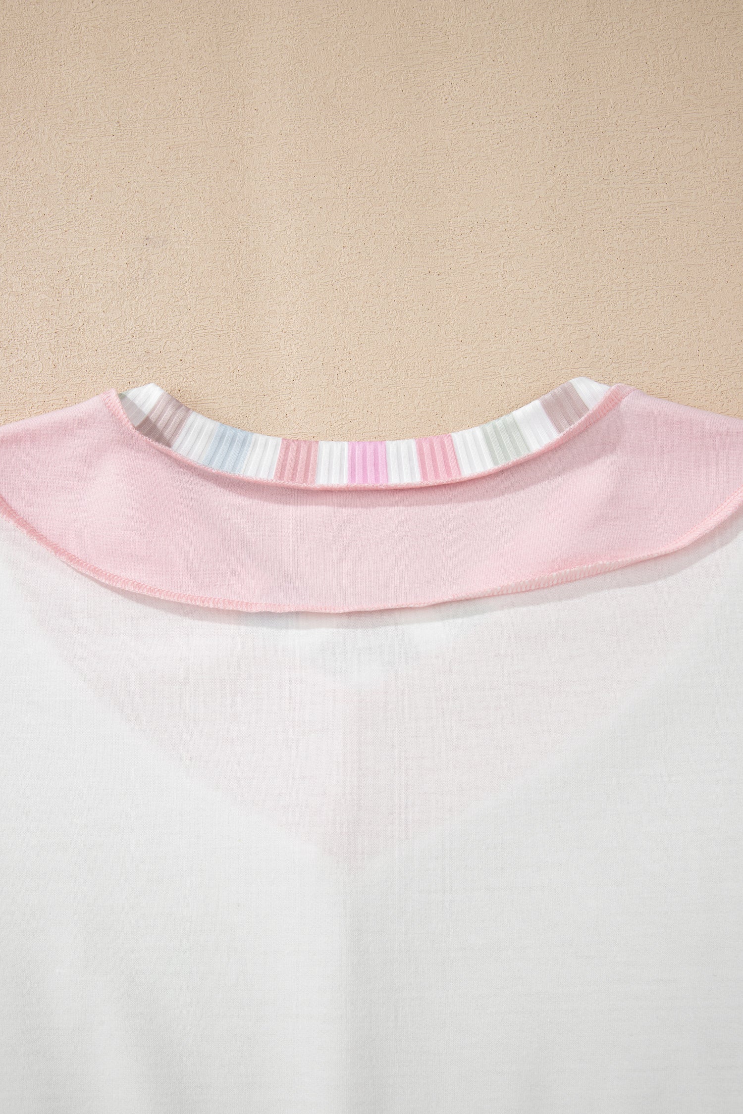 White Exposed Seam Rainbow Stripe Color Block V Neck Loose Long Sleeve Top Women Dear-Lover Dropshipping