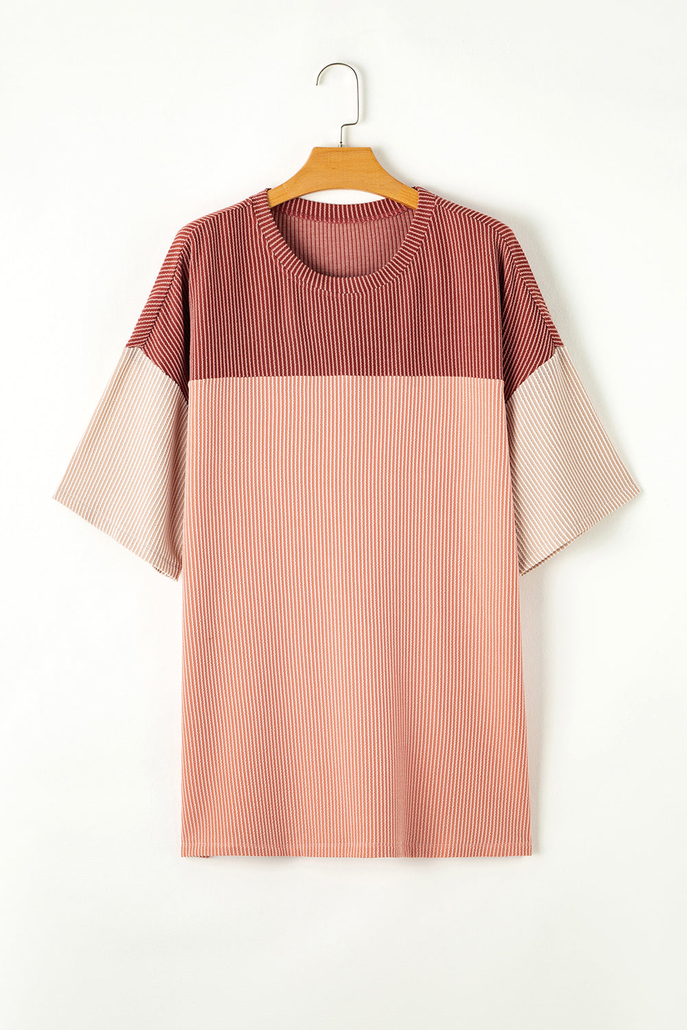 Chic rose pink ribbed colorblock tee for plus sizes