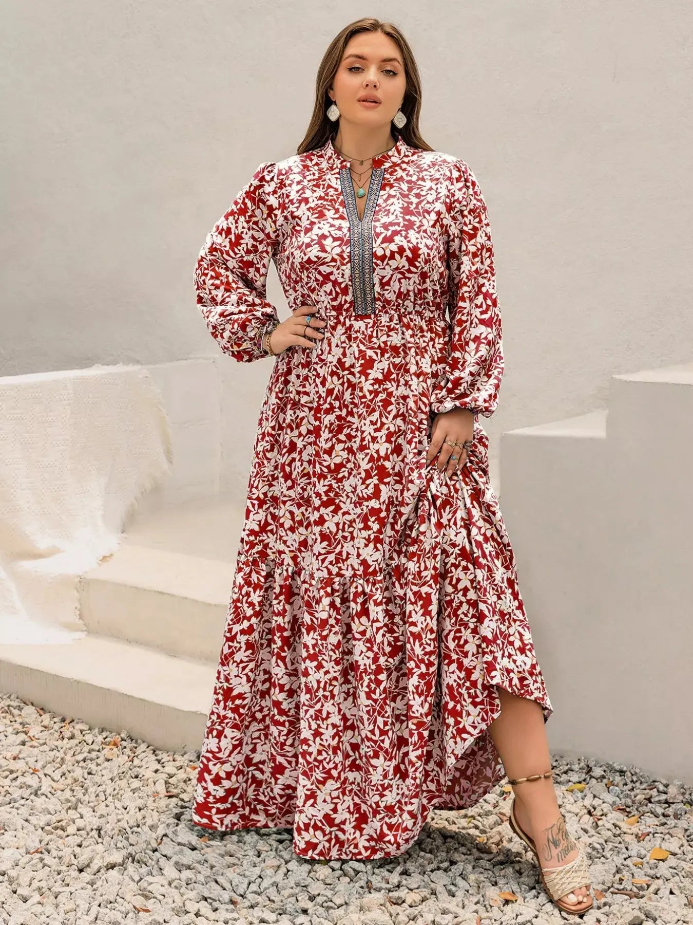 Plus Size Floral Print Long Sleeve Maxi Dress Simply Love