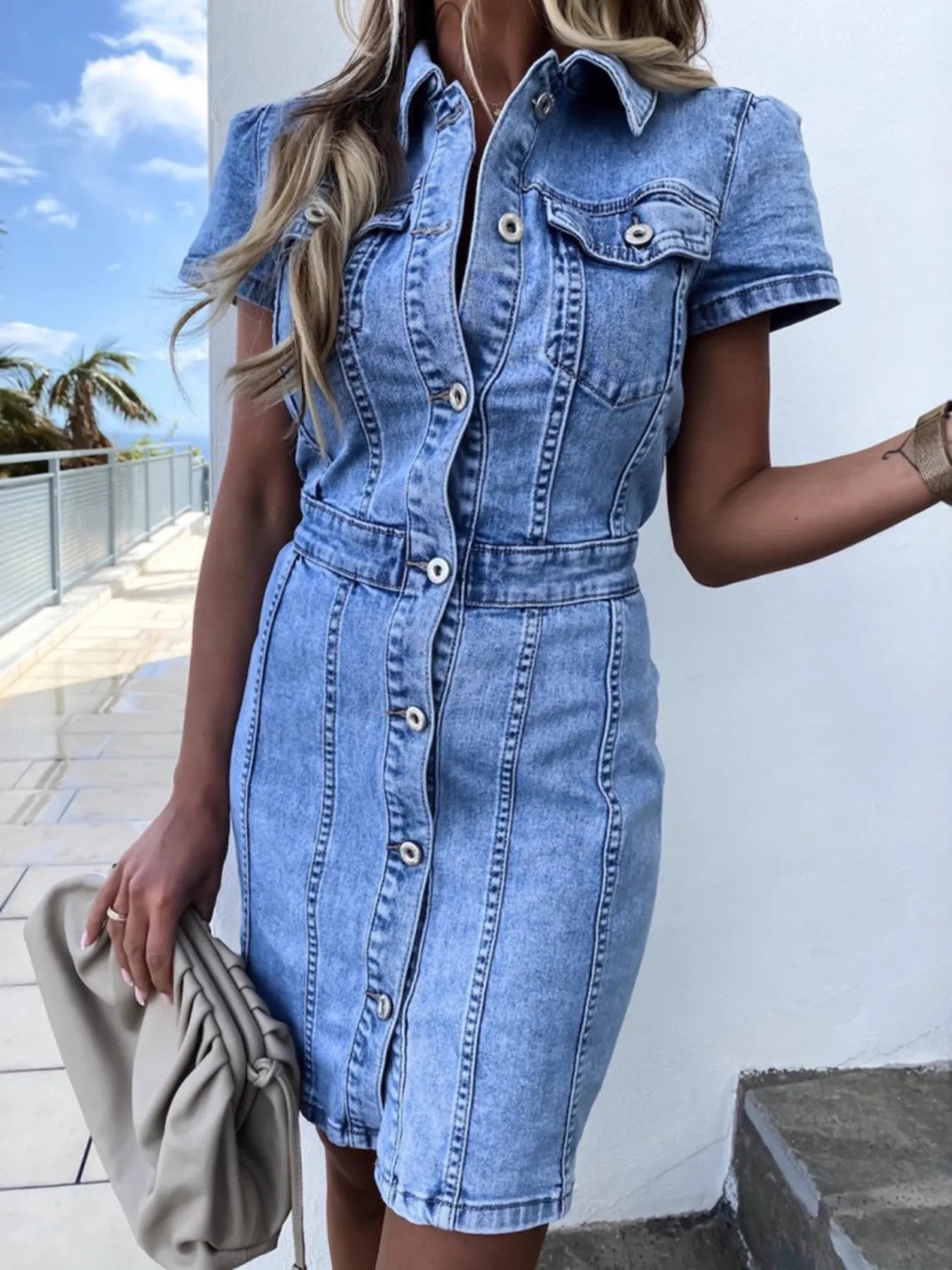 Button Front Short Sleeve Denim Dress Coco’s Tee Boutique