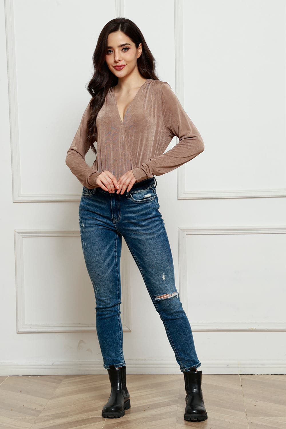 V-Neck Long Sleeve Bodysuit.