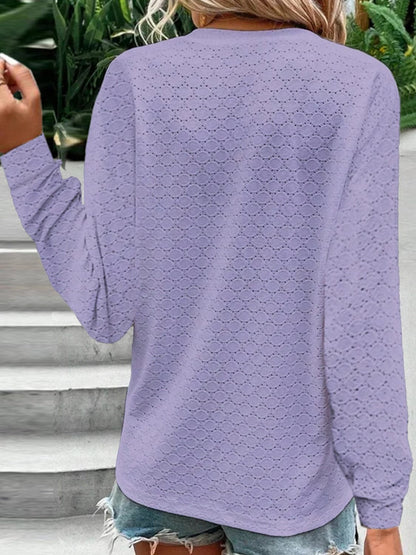 Eyelet Notched Long Sleeve T-Shirt.