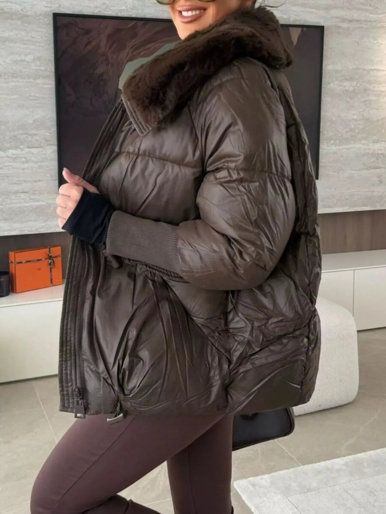 Fur Collar Padded Puffer Jacket Simply Love