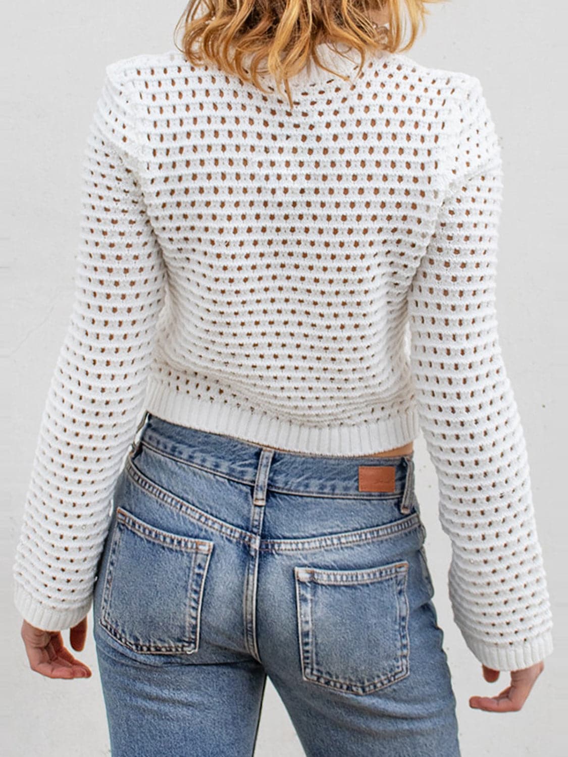 Chic long sleeve knit top - openwork design