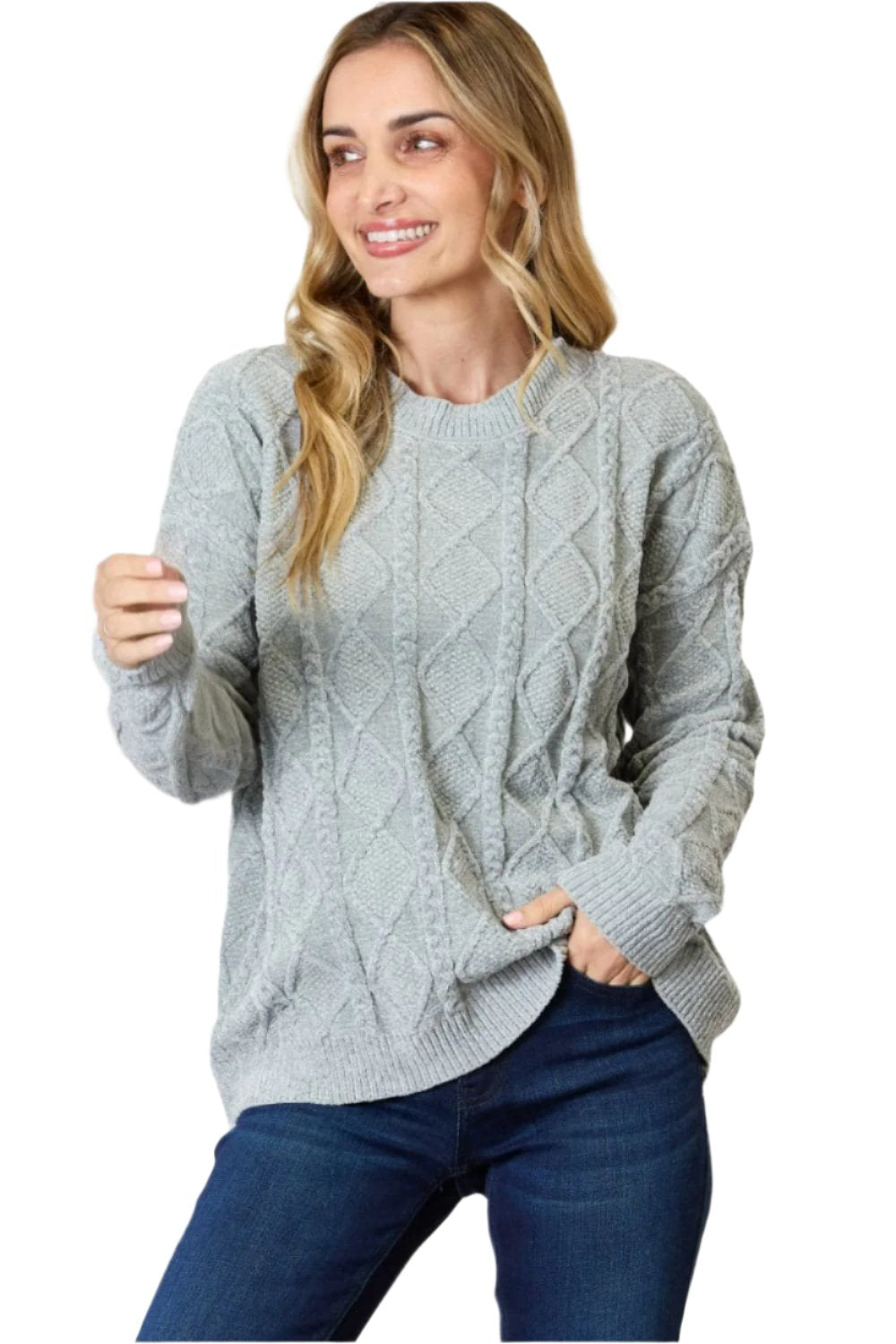 BiBi Cable Knit Round Neck Sweater.