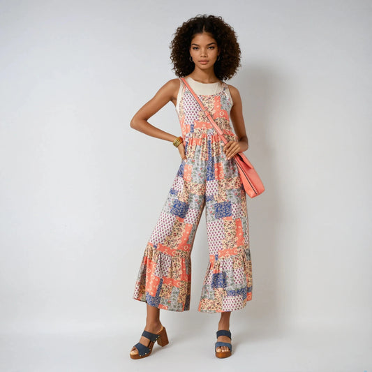 Serenity Patchwork Jumpsuit With Side Pockets Boho Chic Fitkitty Culture Athleisure Wear, Yoga Wear & Women's Clothing