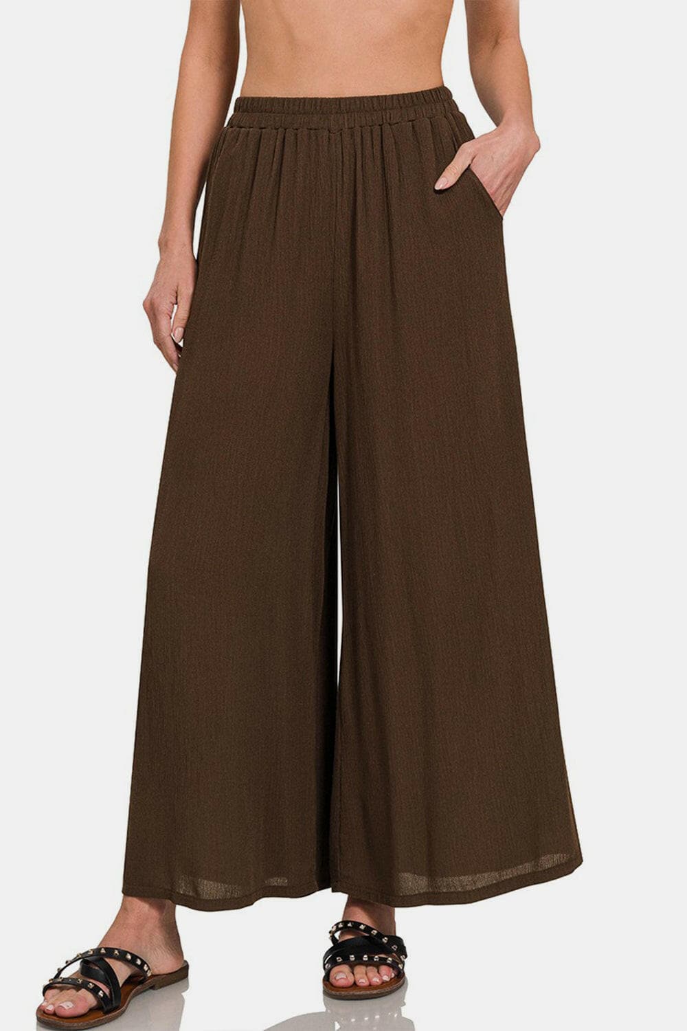 Zenana Woven Wide Leg Pants With Pockets.