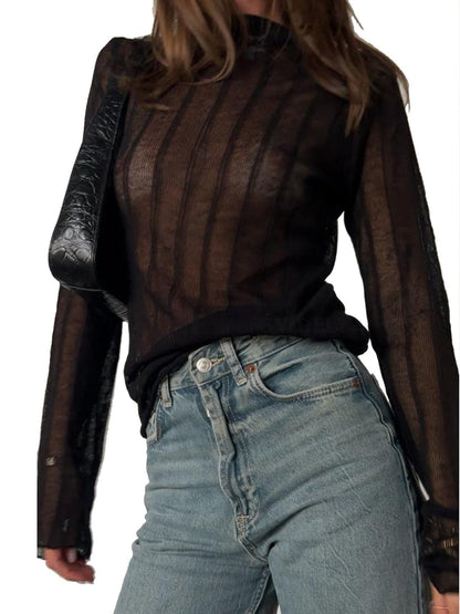 Sheer long sleeve round neck tee