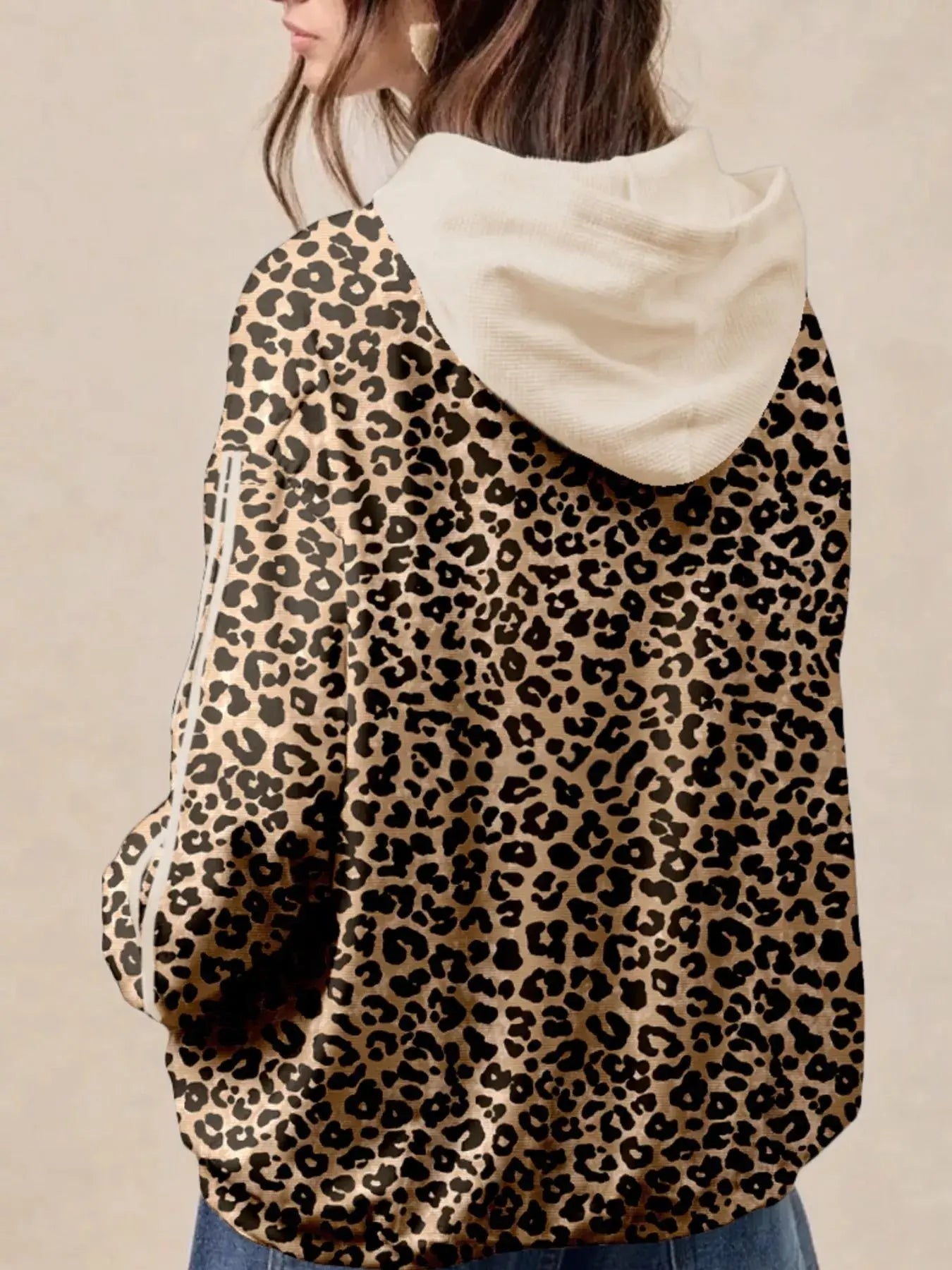 Leopard Print Long Sleeve Hoodie with Pocket Simply Love