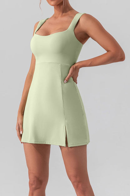 Square Neck Sleeveless Slit Mini Active Dress.