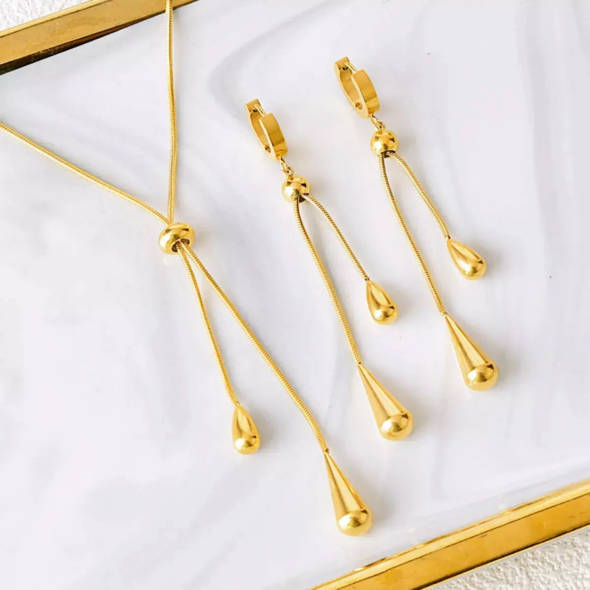 Teardrop Pendant Necklace and Earrings Jewelry Set Simply Love