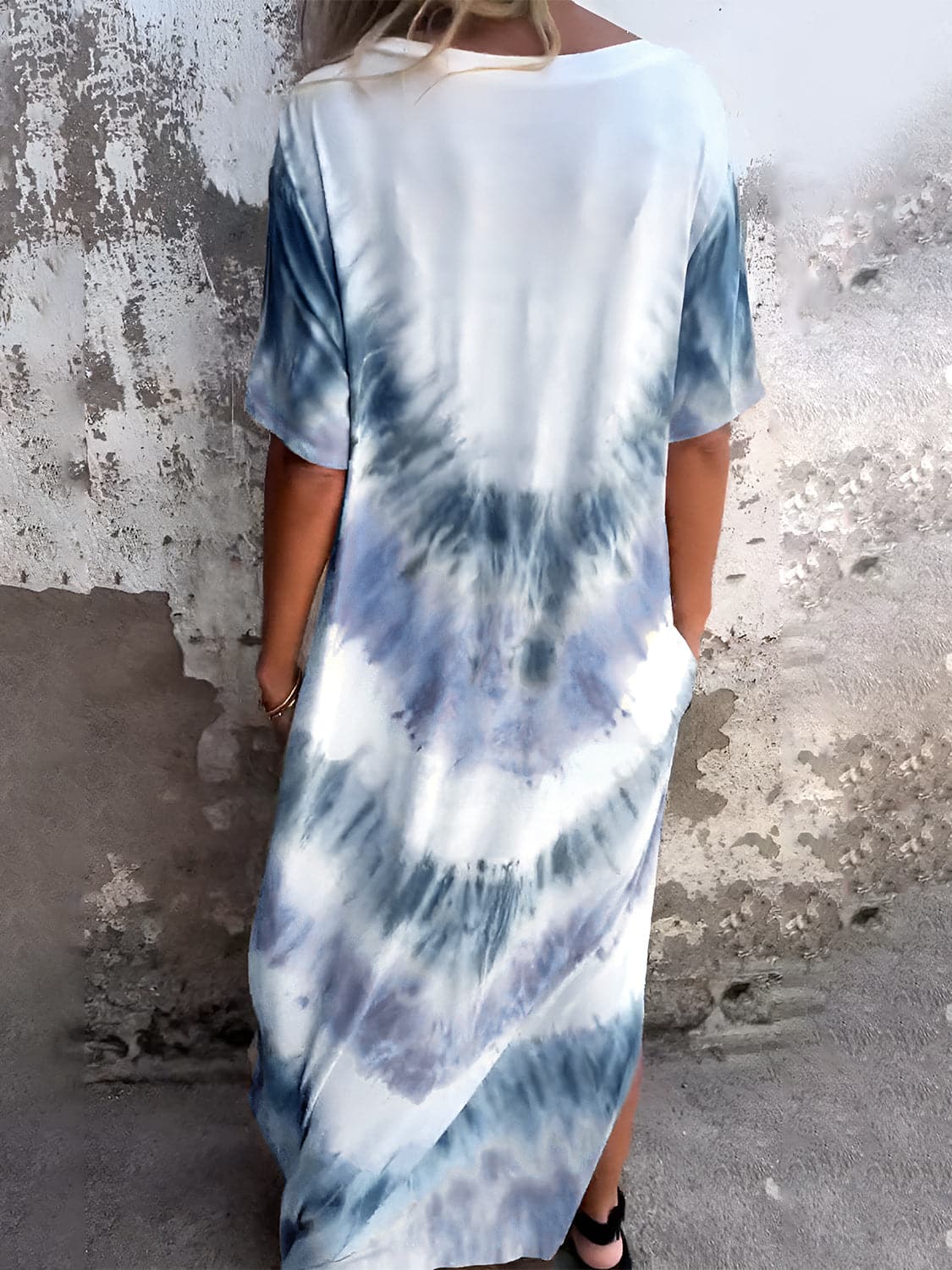 Full Size Pocketed Tie-Dye Short Sleeve Dress.