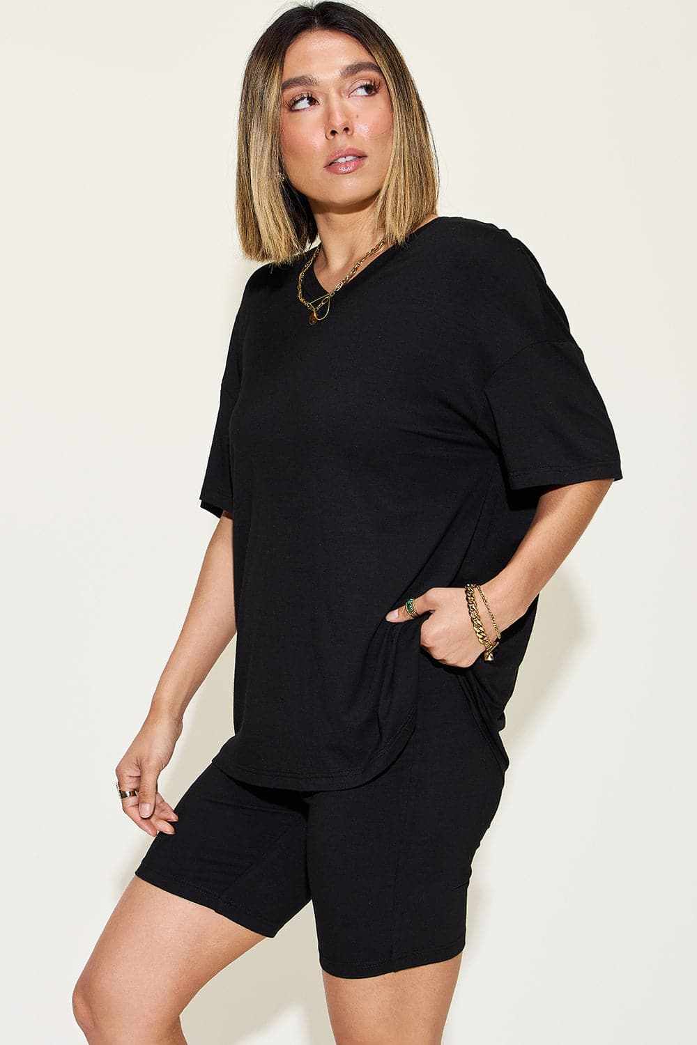 Basic Bae v-neck t-shirt & shorts set - Love Salve 